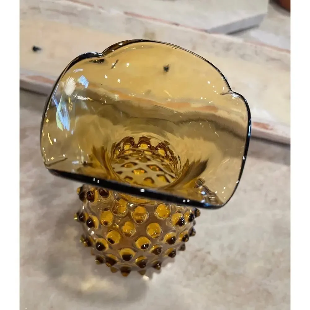 Gorgeous Vintage hobnail blown glass Empoli Vase amber glass 6” Italy